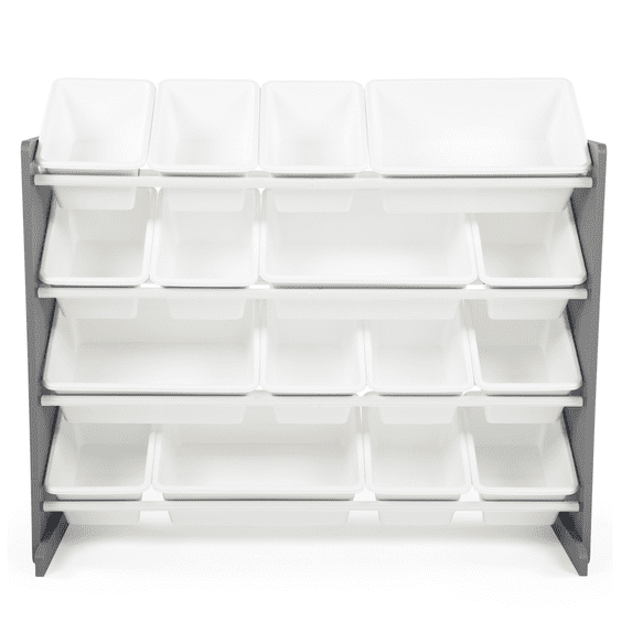 Humble Crew Storage Organizer with 16 Plastic Bins for Kids & Toddlers, Dark Grey/White