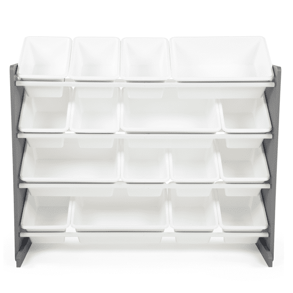 Humble Crew Super-Sized Toy Storage Organizer for Toddlers with 16 Grey/White Bins
