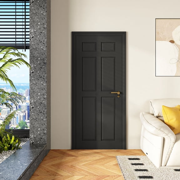 HUMEHA 32"x80" 6-Panel Baking Paint Black Interior Door Solid Core MDF