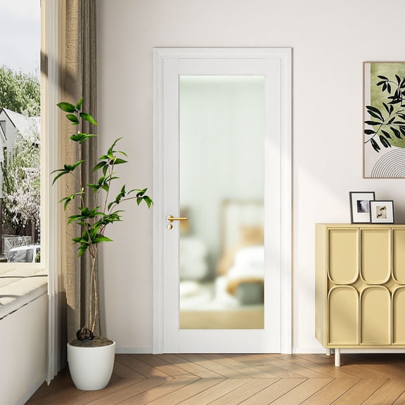 HUMEHA 32"x80" French Interior Door Frosted Glass White Solid Core