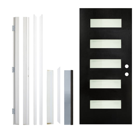 HUMEHA 36"x80" Fiberglass Entry Door Frosted Glass Black Left Hand Inswing