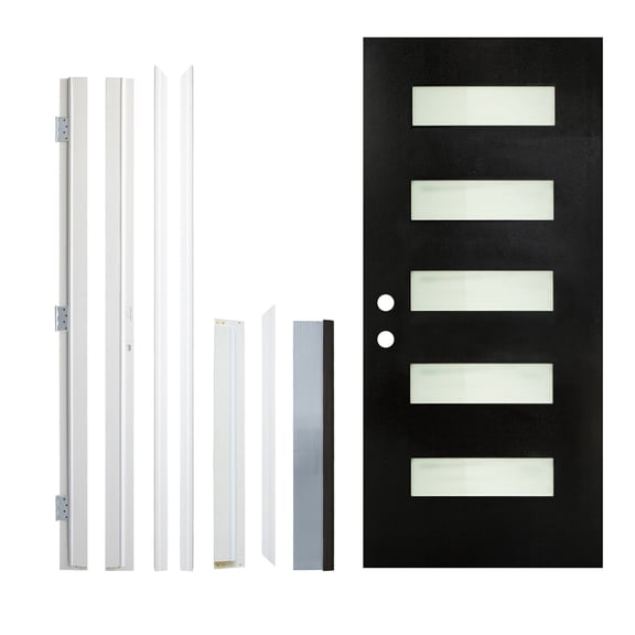 HUMEHA 36"x80" Fiberglass Entry Door Frosted Glass Black Right Hand Inswing
