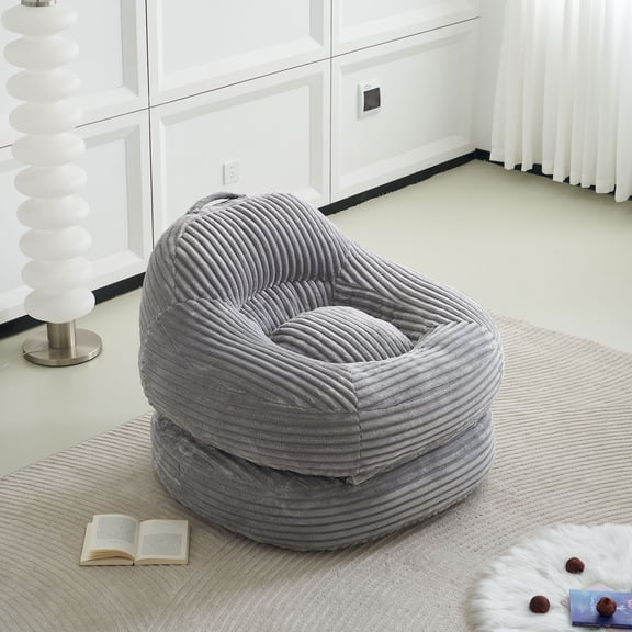 HUMEHA 39.37" Oversized Corduroy Bean Bag Chair Bed, 2-in-1 Folding Lazy Sofa with Handle, Convertible Lounge Sleeper for Living Room Bedroom Guest Room, Light Grey
