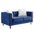 thumbnail image 1 of HUMEHA 59 Inch Navy Blue Velvet Tufted Loveseat, Square Arms with Button Detail, Nailhead Trim, Crystal Acrylic Legs for Living Room, Bedroom, 1 of 8