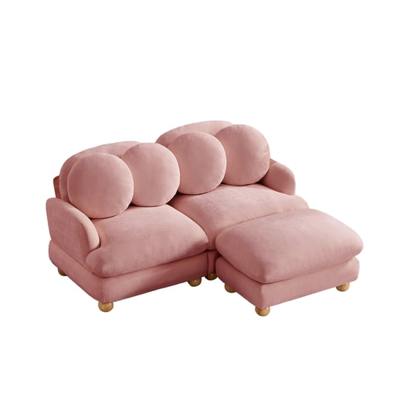 HUMEHA 68" L-Shape Comfy Chenille Loveseat Sofa, 2-Seat Modular Sectional with Ottoman & 4 Throw Pillows for Living Room, Pink