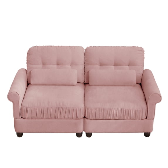 HUMEHA 69.2" Loveseat Sofa with Ruffled Edge Chenille, 2-Seat Cloud Couch with Rolled Arms & Lumbar Pillow for Living Room, Pink