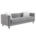 thumbnail image 1 of HUMEHA 83 Inch Gray Velvet Tufted 3‑Seat Sofa, Square Arms with Button Detail, Nailhead Trim, Crystal Acrylic Legs for Living Room, Bedroom, 1 of 8