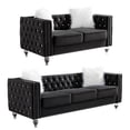 thumbnail image 1 of HUMEHA Black Velvet Tufted 2‑Piece Sofa Set, 2‑Seat and 3‑Seat with Square Arms, Button Detail, Nailhead Trim, Crystal Acrylic Legs for Living Room, Bedroom, 1 of 8