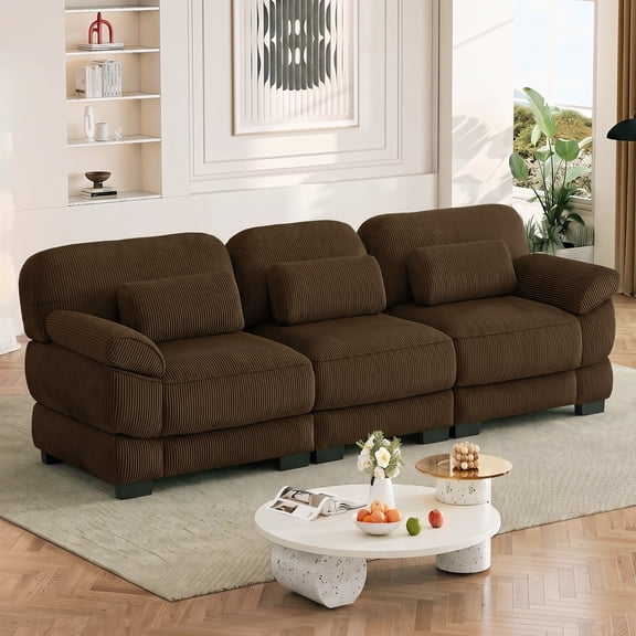 HUMEHA 104" Corduroy L-Shaped 3-Seater Brown Modular Sectional