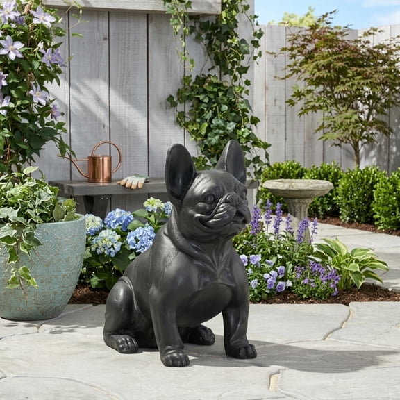 HUMEHA French Bulldog Statue Outdoor Decorations Home Office Patio Decorations. Lightweight Concrete Cast Stone, 17" Height, No Assembly (Matte Black)