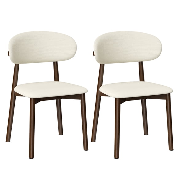 HUMEHA Set of 2 Solid Oak Dining Chair Beige Chenille Curved High Back