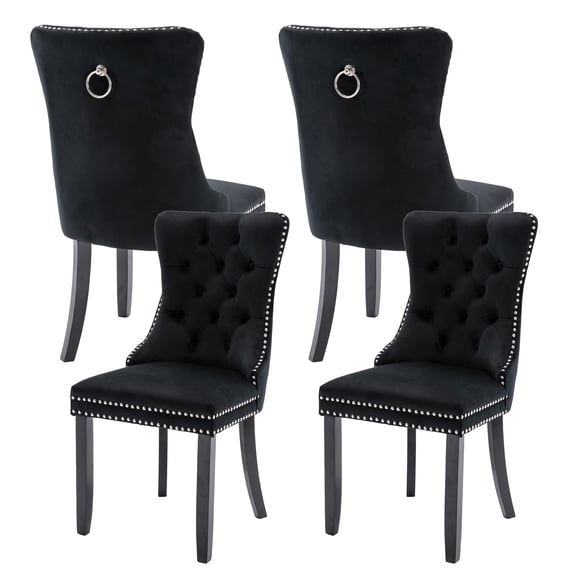 HUMEHA Set of 2 Velvet Dining Chair Black Wood Legs Nailhead Trim