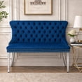 thumbnail image 1 of HUMEHA Velvet Dining Loveseat Bench Blue Silver Legs 2-Seat, 1 of 10