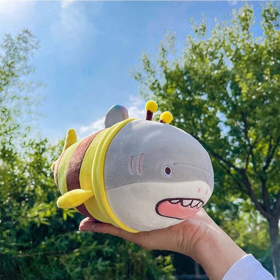 HUMJUSE Bee Shark Stuffed Toy Bee Plush Pillow Stuffed Animal Fuzzy Yellow Honeybee Shark Plushie Doll Pillow, Cute Honeybee Shark Hugging Pillow Gifts