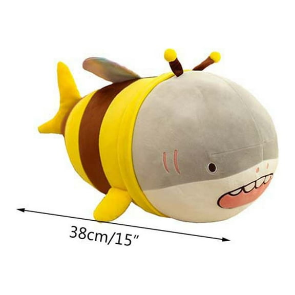 HUMJUSE Bee Shark Stuffed Toy Bee Plush Pillow Stuffed Animal Fuzzy Yellow Honeybee Shark Plushie Doll Pillow, Cute Honeybee Shark Hugging Pillow Gifts