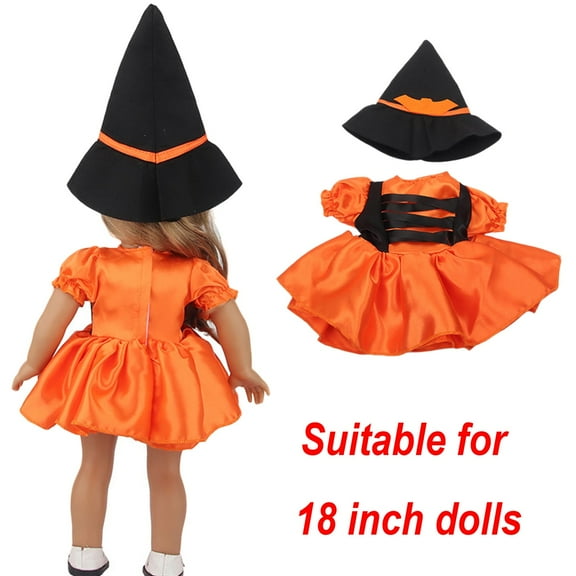 HUMJUSE Halloween Doll Clothes for 18-Inch-Dolls, Halloween Witch Costume with Hat for 18 Inch Doll Clothes, Ages 6+, No Doll