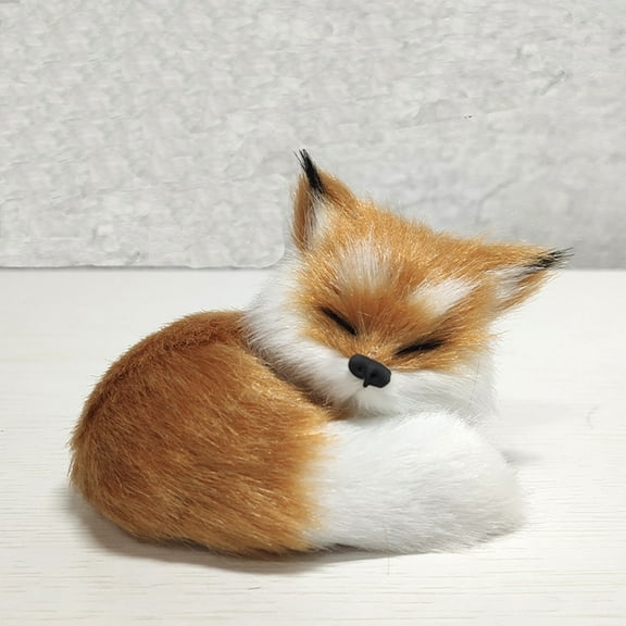 HUMJUSE Mini Faux Fur Fox Figurine Ornament, Cute Fox Model for Birthday Gift Home Decor, 3Inch