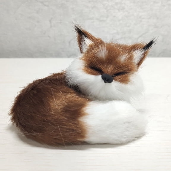 HUMJUSE Mini Faux Fur Fox Figurine Ornament, Cute Fox Model for Birthday Gift Home Decor, 3Inch