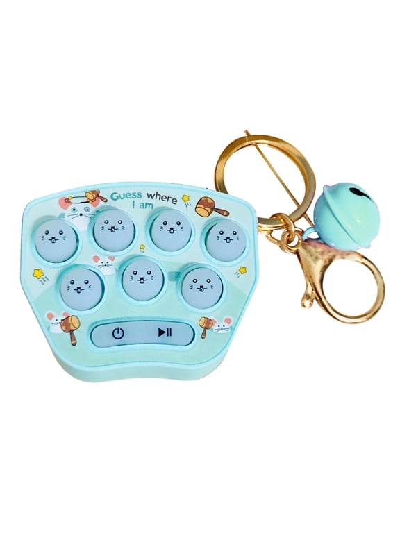 Mini Whack-A-Mole Game Keychain, Electronic Mini Hamster Memory Game Toy Keychain with Bells, Fidget Toy for Kids Adult White