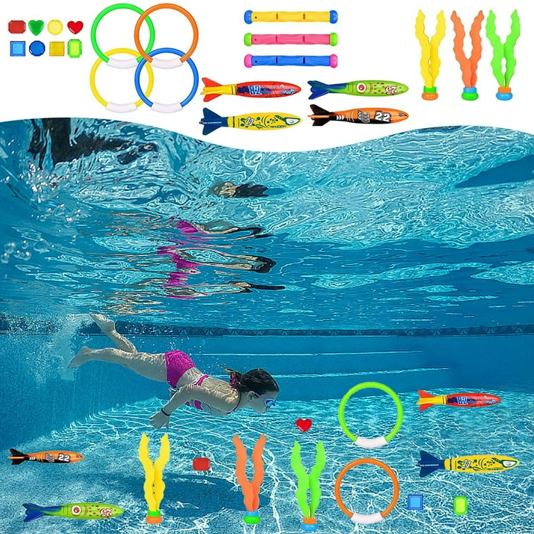 HUMJUSE Pool Diving Toys Set Swimming Pool Kids Ages 4 8 with Pool Rings Dive Sticks Summer Underwater Fish Toys Fun Swim Water Toys for Boys Girls