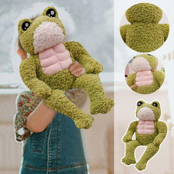 HUMJUSE Super Soft Green Muscle Frog Plush, Funny Huggable Froggy Dolls, Adorable Plushfrog for Kids, 12Inch