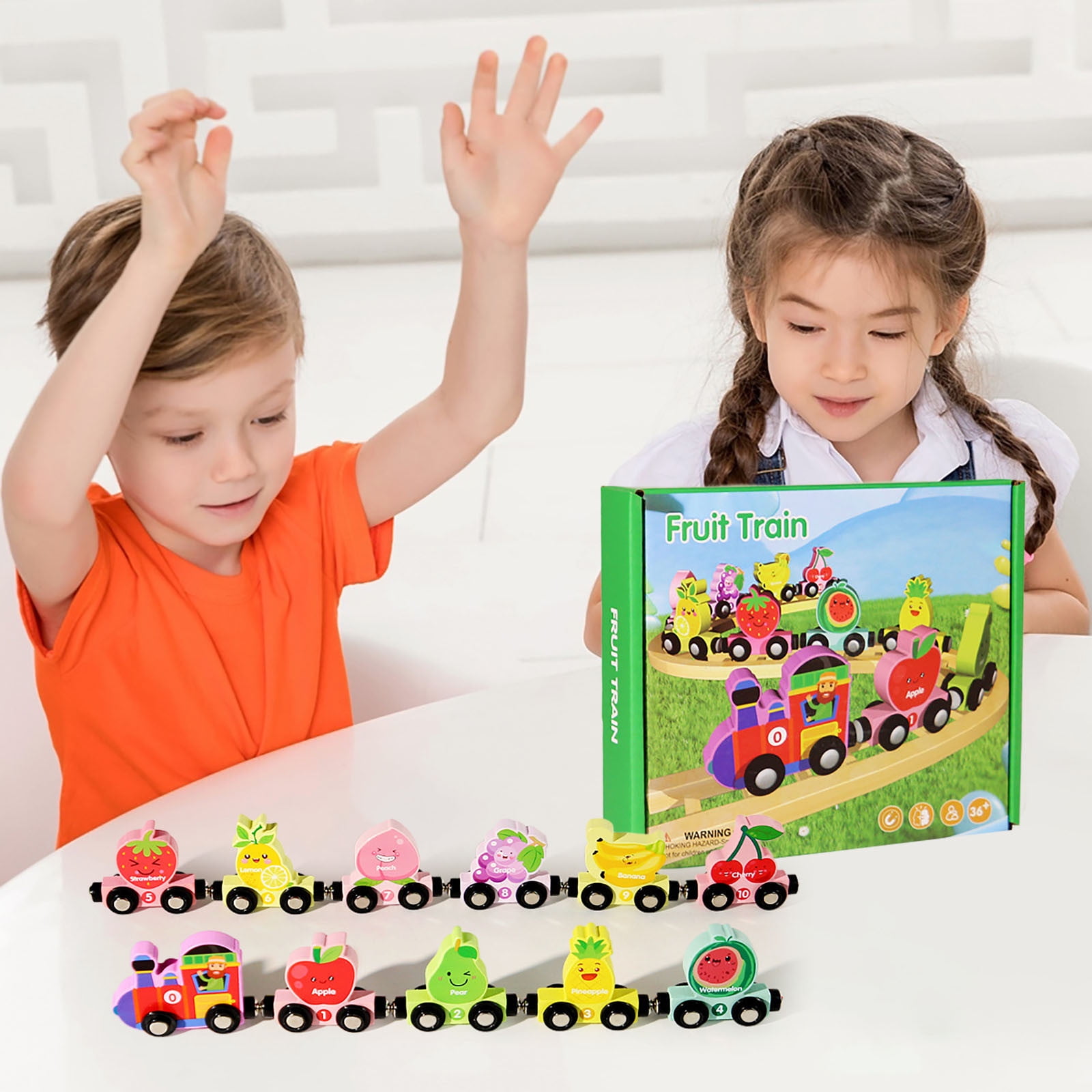 Children's Early Learning Cognitive Wooden Toys Numbers & Shapes Trailer Activity Center Play Set
