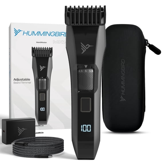 HUMMINGBIRD MK14 BeardMaster Premium Beard Trimmer for Men, Precision Dial, Adjustable 20 Length Settings, Stainless Steel T-Blade, Cordless USB-C Rechargeable, Waterproof, LED Display, Travel Case
