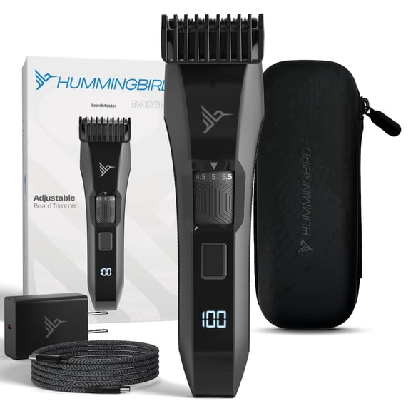 HUMMINGBIRD MK14 BeardMaster Premium Beard Trimmer for Men, Precision Dial, Adjustable 20 Length Settings, Stainless Steel T-Blade, Cordless USB-C Rechargeable, Waterproof, LED Display, Travel Case