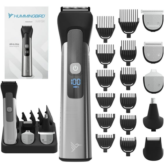 HUMMINGBIRD MK9 MasterGroom All-in-One Trimmer 21-Piece Men's Grooming Kit for Beard, Head, Hair, Body, and Face, Waterproof, Stainless Steel, USB C Rechargeable, LED Display