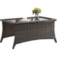 thumbnail image 1 of HUMMUH Outdoor Coffee Table Patio Rattan Patio Side Table Built-in Black Glass Top PE Wicker Rectangle Sofa Table Dark Brown, 1 of 7