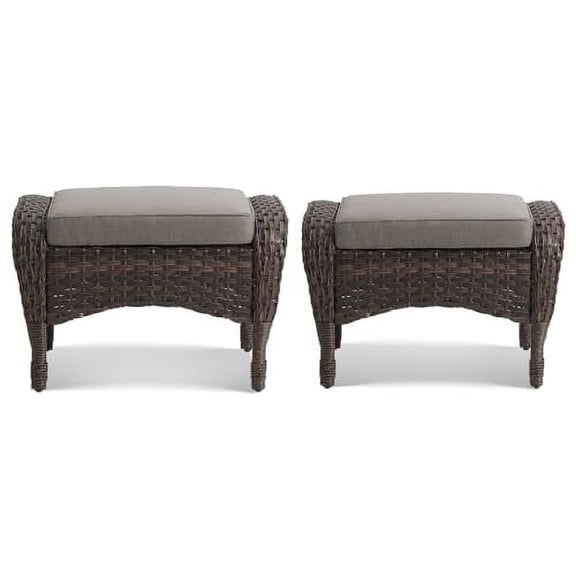HUMMUH Outdoor Ottoman-Patio Rattan Footstool with Cushions