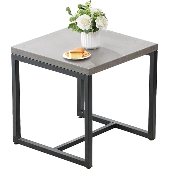 HUMMUH Outdoor Side Table for Patio Furniture Set Imitation Wood Grain Metal Table Top End Table Adjustment Legs