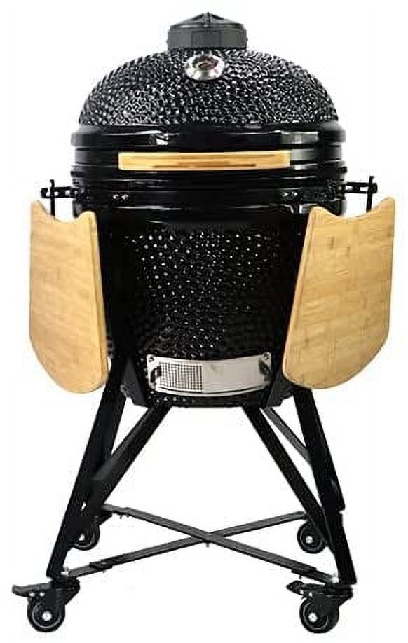 HUMOS - 20" CERAMIC KAMADO GRILL. BLACK. COOKER + OVEN + SMOKER. WITH TROLLEY WITH WHEELS AND CAST IRON VENT - image 1 of 5