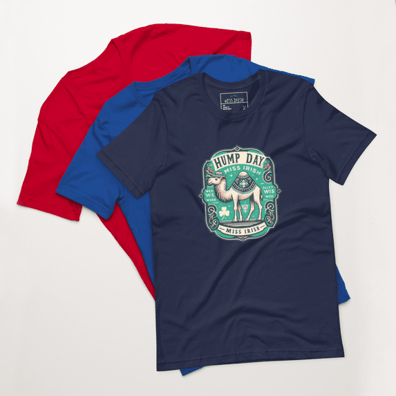 "HUMP Day Celebration Tee" by MISS IRISH®, tailored for the Plus Size collection, Unisex T-shirt (Navy, XL)