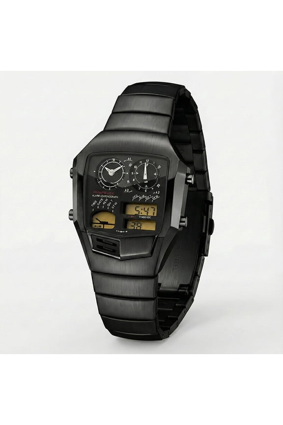 Galactic Space Style Men's Watch Stainless Steel Digital Analog Luxury Retro Sci-Fi Watch Temperature Sensor Dual Time