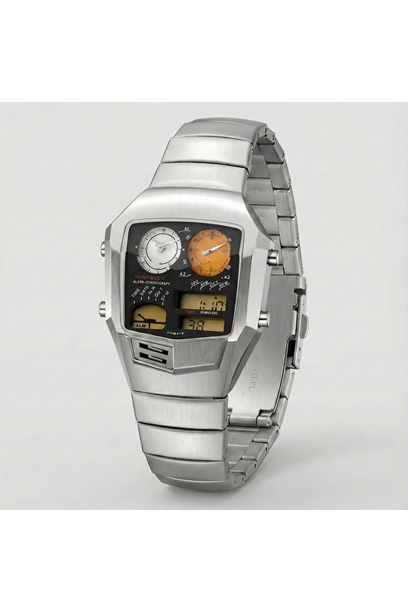 Galactic Space Style Men's Watch Stainless Steel Digital Analog Luxury Retro Sci-Fi Watch Temperature Sensor Dual Time