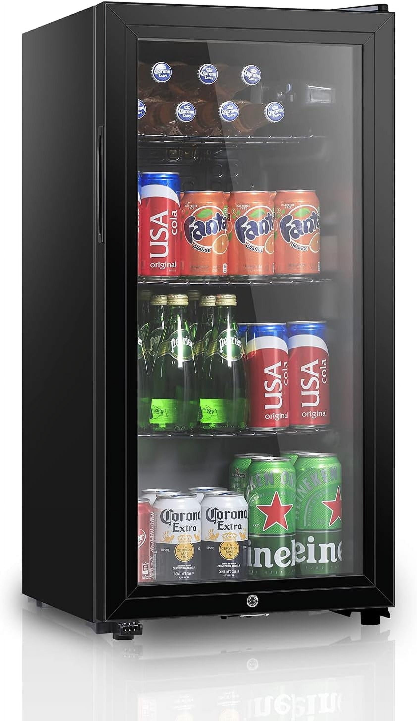 HUMSURE 105-Can Beverage Refrigerator with Glass Door \u0026 Adjustable Shelves, 3.2 Cu.ft Beverage Refrigerator Cooler for Home Bar, Office \u0026 Dorm (Black)