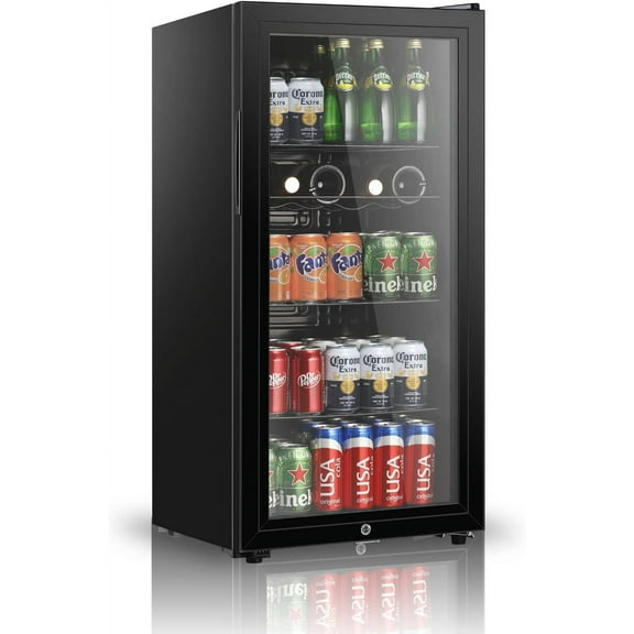 HUMSURE 150-Can Beverage Refrigerator with Glass Door & Adjustable Shelves, 4.5 cu.ft Fridge for Home, Office & Dorm