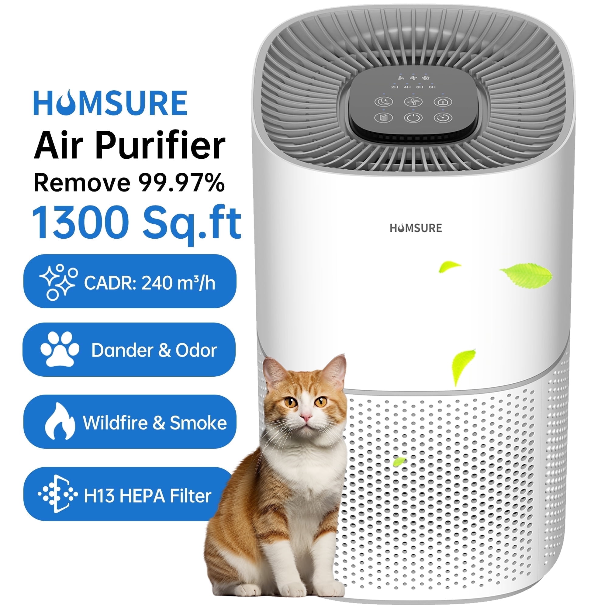 HUMSURE Air Purifier for Home Large Room up to 1076 ft², Quiet H13 True HEPA Air Purifier with Sleep Mode & Child Lock, Remove Pets Dust Dander Hair Pollen Smoke - Walmart.com