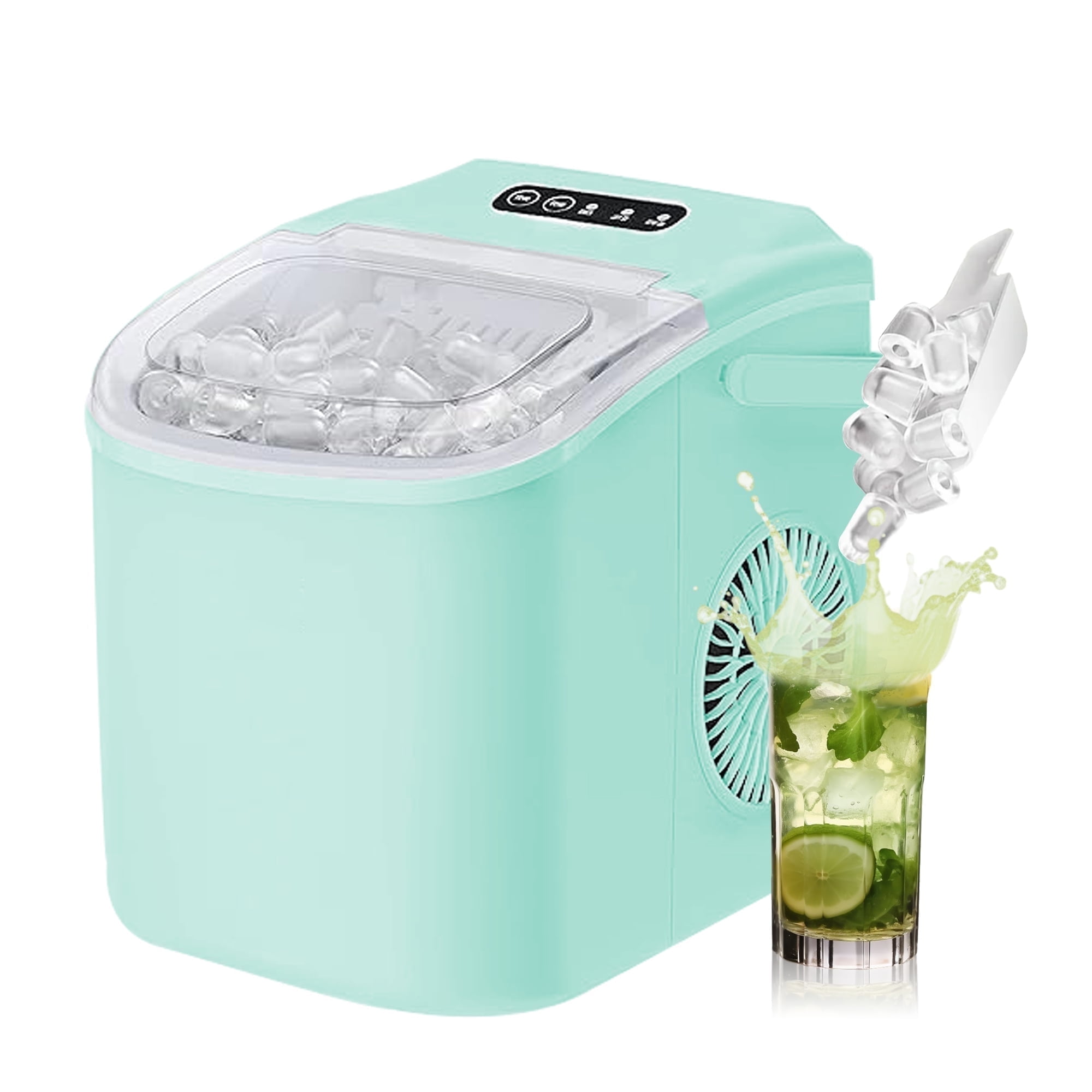 HUMSURE Countertop Ice Maker Machine with Handle, 26lbs  Per Day, 9 Ice Cubes Ready in 7 Mins, Self-Cleaning Portable Ice Maker with Basket and Scoop, for Home/Party/Kitchen/Camping/RV(Green)