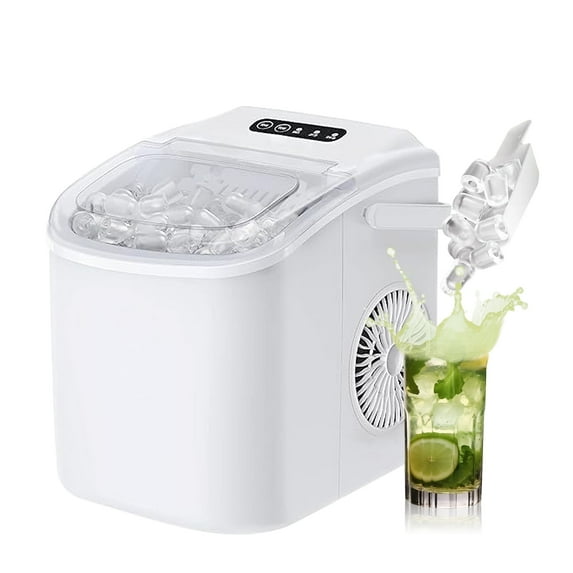 HUMSURE Countertop Ice Maker Machine with Handle, 26lbs Per Day, 9 Ice Cubes Ready in 7 Mins, Self-Cleaning Portable Ice Maker with Basket and Scoop, for Home/Party/Kitchen/Camping/RV(White)