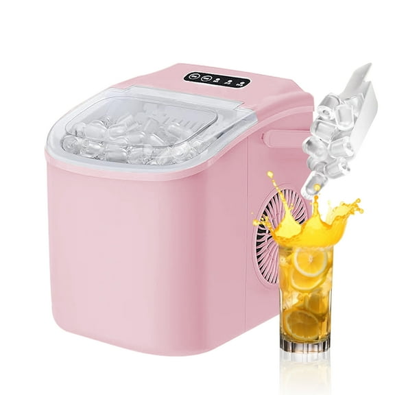 HUMSURE Countertop Ice Maker Machine with Handle, 26lbs Per Day, 9 Ice Cubes Ready in 7 Mins, Self-Cleaning Portable Ice Maker with Basket and Scoop, for Home/Party/Kitchen/Camping/RV(Pink)