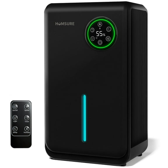 HUMSURE Semiconductor Dehumidifier (120oz High-Capacity Dehumidification) LED, with Smart Remote Control, Timer, 7-Colour Ambient Lighting, Drain Hose, Sleep Mode, Energy-Efficient Dehumidifier