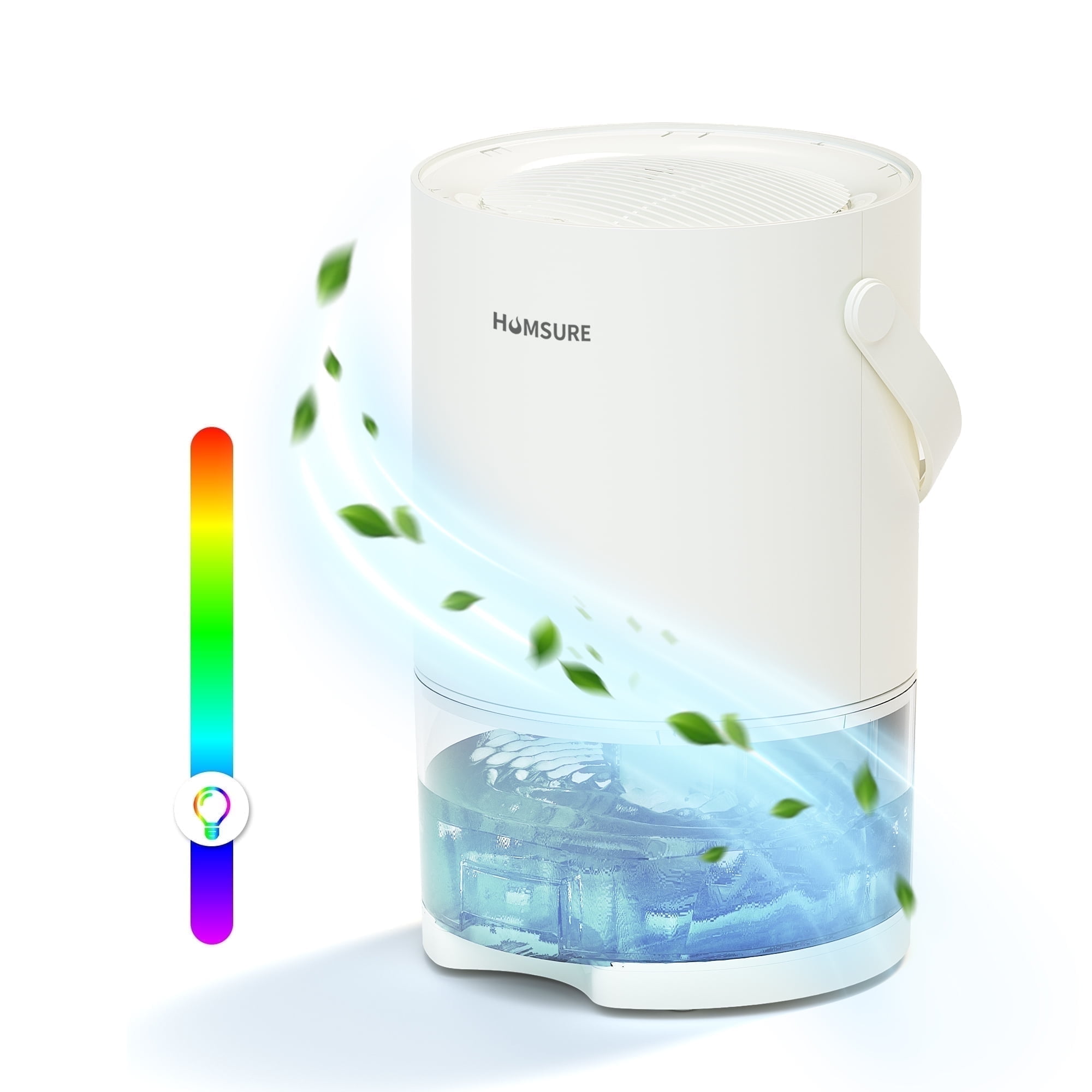 HUMSURE  95 oz Small Dehumidifiers for Room for Home, Quiet with Auto Shut off, Dehumidifiers for Bedroom, Bathroom, RV, Closet, 7 Colors LED Light (off white)