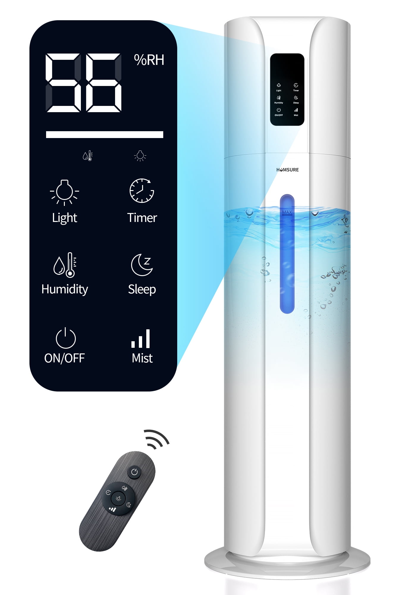 HUMSURE Humidifier Suitable For Large Room, 2.4gal/9L Bedroom Silent ...