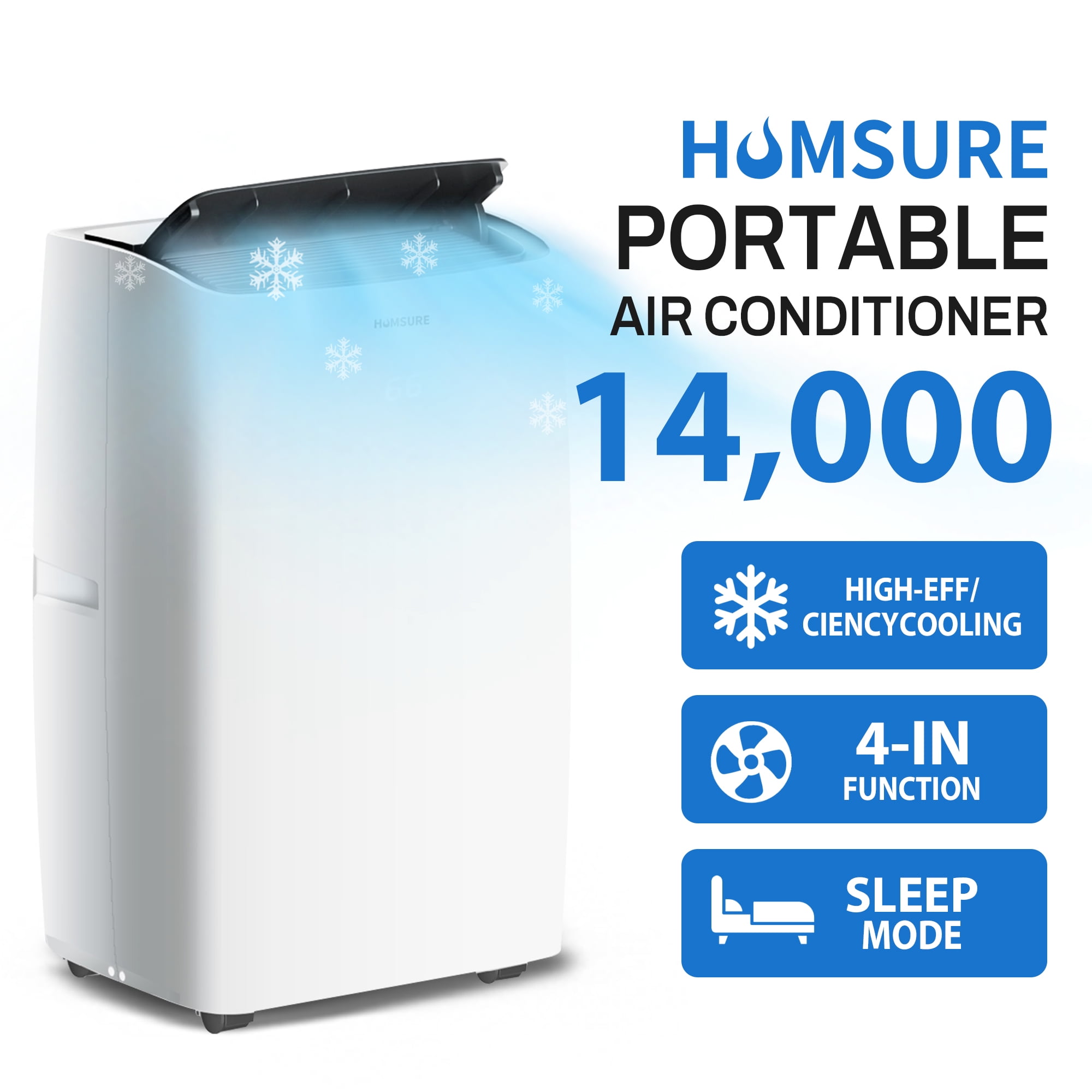 HUMSURE Portable Air Conditioner 14000 BTU, Suitable for 420 sq ft of Rooms, Floor Standing Air Conditioning AC Unit with Remote Control and Installation Kit, 5-In-1 Function