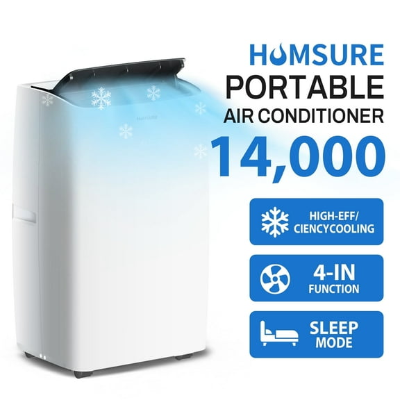 HUMSURE Portable Air Conditioner 14000 BTU ASHRAE (9200 BTU DOE), Suitable for 420 sq ft of Rooms, Floor Standing Air Conditioning AC Unit with Remote Control and Installation Kit, 5-In-1 Function