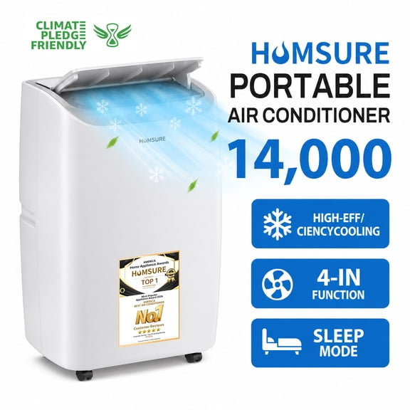 HUMSURE Portable Air Conditioner 14000 BTU(ASHRAE) ,Suitable for 420 sq ft of Rooms, Floor Standing Air Conditioning AC Unit with Remote Control and Installation Kit, 5-In-1 Function 9200BTU(SACC)