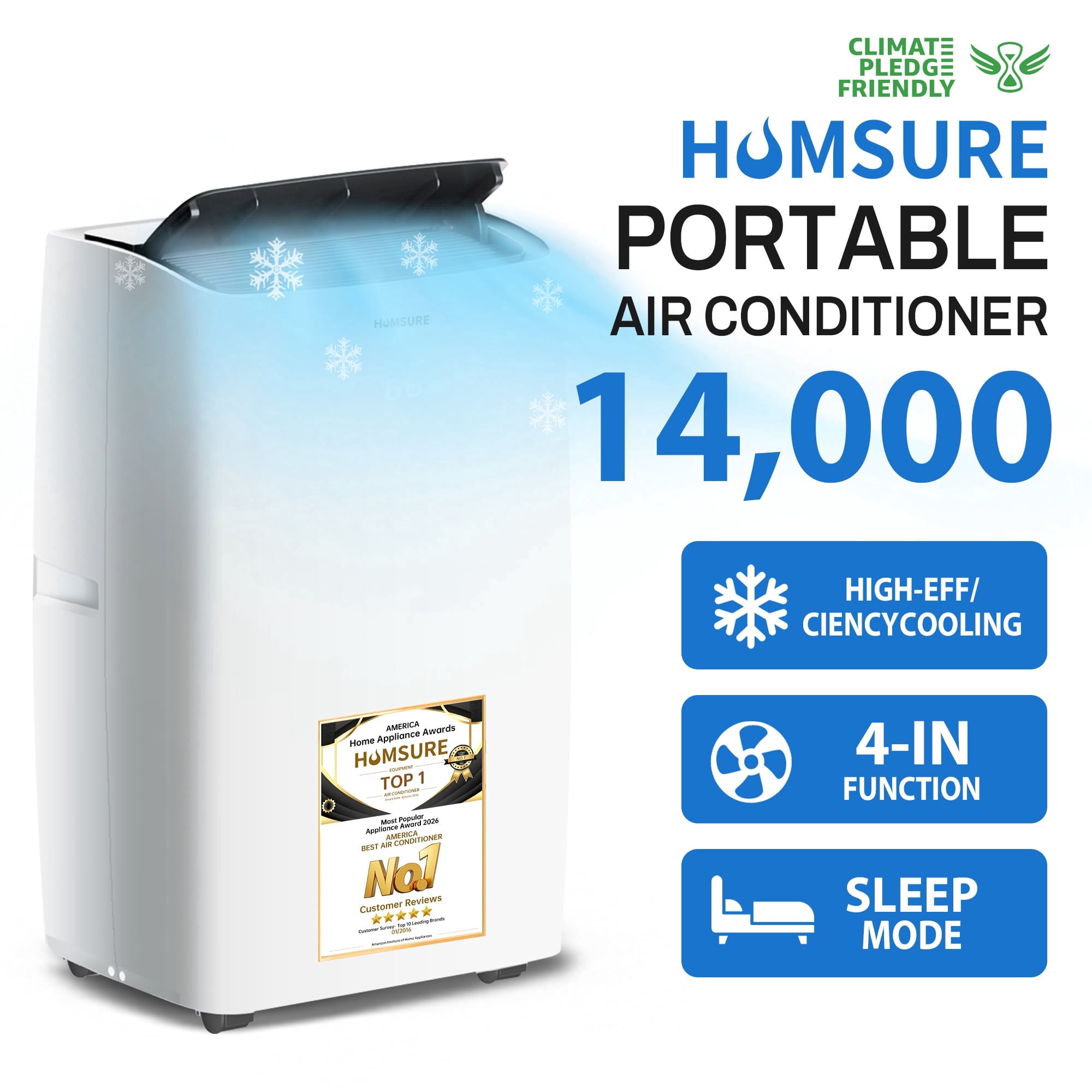 HUMSURE Portable Air Conditioner 14000 BTU ,Suitable for 420 sq ft of Rooms, Floor Standing Air Conditioning AC Unit with Remote Control and Installation Kit, 5-In-1 Function