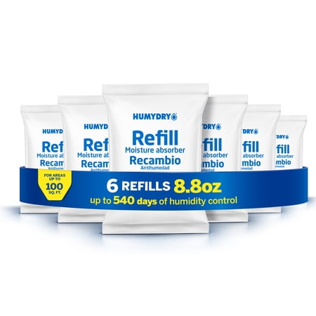 HUMYDRY® Moisture Absorbers Refills for 8.8 Oz Dehumidifier, Pack of 6 Unscented Humidity Absorber Bags, Non Electric Refill Pack for Closets Bedrooms Bathrooms Laundry Rooms and Small Enclosed Space